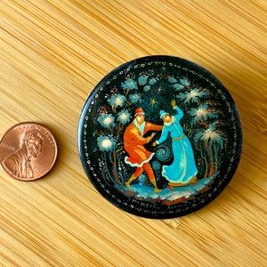 Vintage Russian Hand Painted Signed Fairy Tale Brooch / Pin